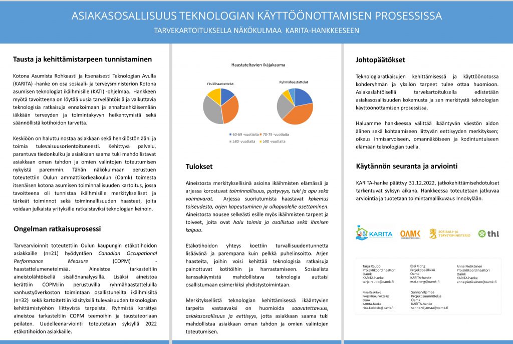 Kuvakaappaus posteriesityksestä Asiakasosallisuus teknologian käyttöönottamisen prosessissa.