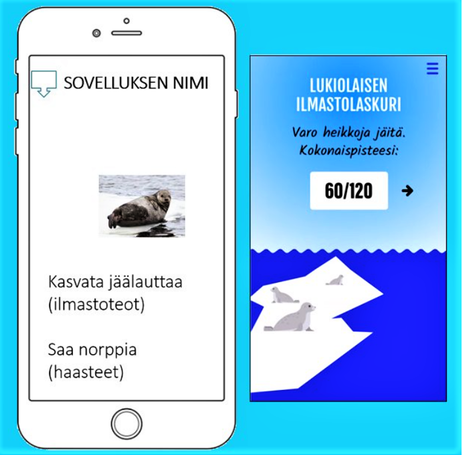 Kuvakaappaus lukiolaisten ilmastolaskuri -sovelluksesta.