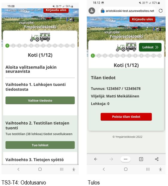 Kuvakaappaus Ympäristökioski-sovelluksesta.