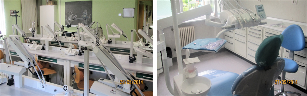 Two photos of phantom devices and dental unit.