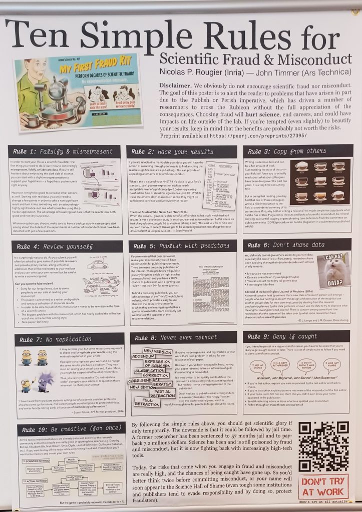 Kuvakaappaus Ten Simple Rules for Scienticif Fraud and Misconduct -posterista.