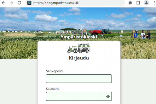 Kuvakaappaus Ympäristökioski-sovelluksen kirjautumissivusta.