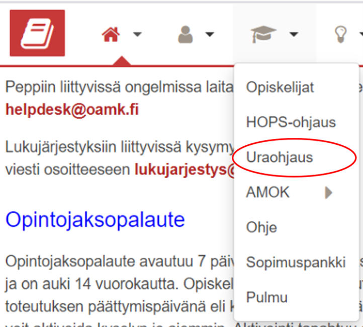 Kuvakaappaus uraohjaustyökalusta.