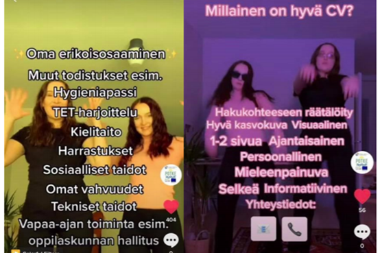 Kuvakaappaukset ansioluettelon tekemistä käsittelevistä videoista.