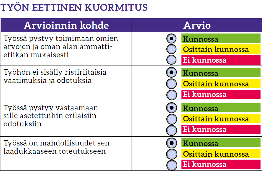 Kuvakaappaus affektiivisen ergonomian tarkistuslistasta.