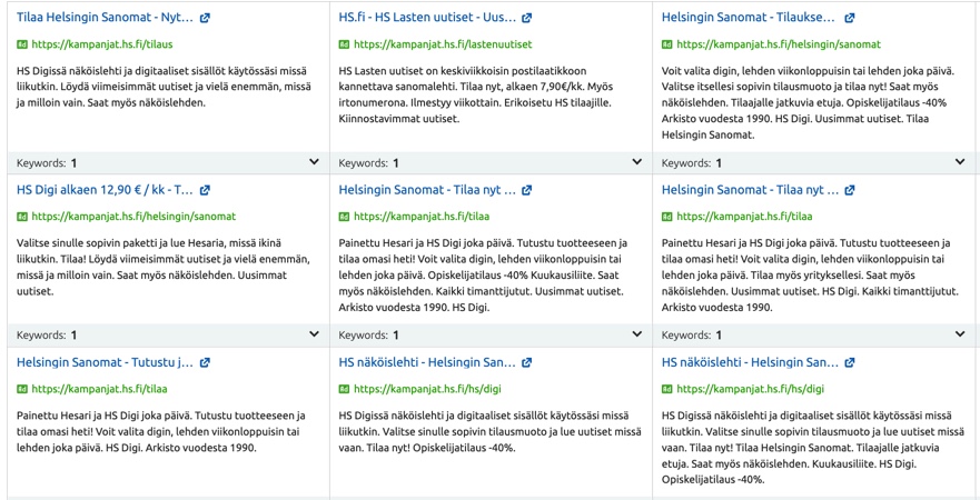 hakusanamainos esimerkki helsingin sanomat